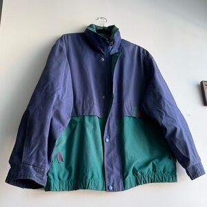 Vintage Men's M Medium Marble Mountain Windbreaker Jacket Blue & Green w/ Hood